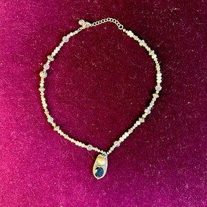 Freshwater pearl, crystal and onyx necklace with sterling silver accents.